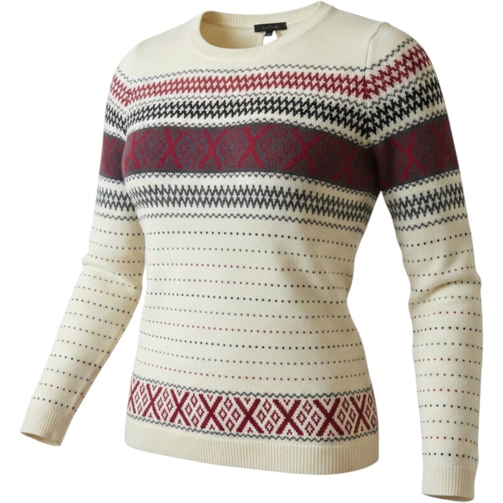 Talbots Womens S Fair Isle Crewneck Sweater Cotton Cashmere Ivory Red Black